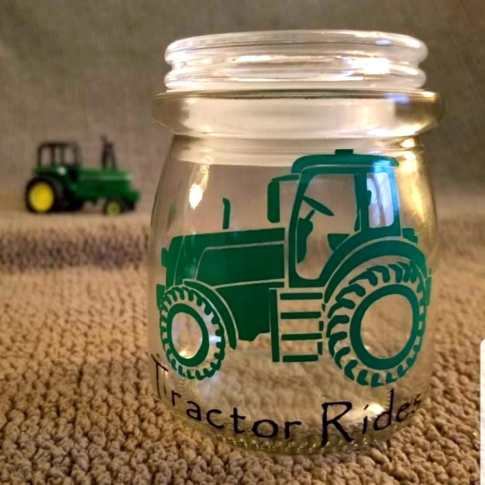 Tractor Rides Glass Jar with lid